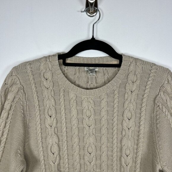 L.L. Bean Sweater Womens Petite L Ivory Chunky Cable Knit Cabin Cottage Gorpcore - Picture 5 of 9